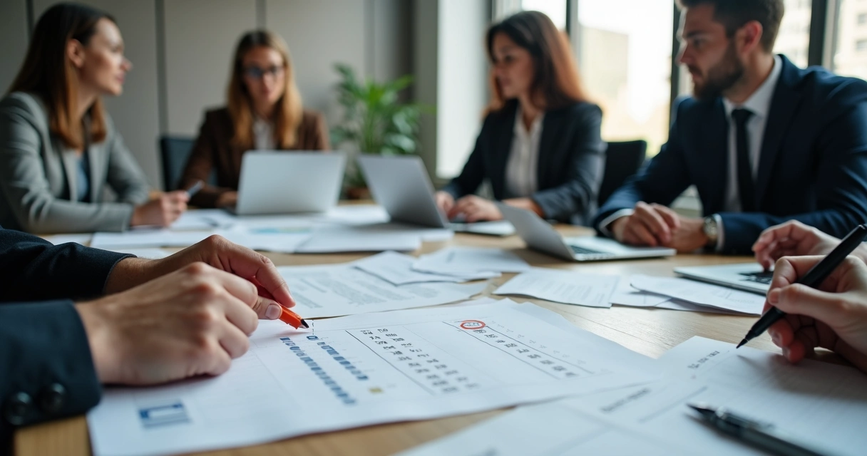 Equipe reunida em mesa revisando prazos licitatórios 
