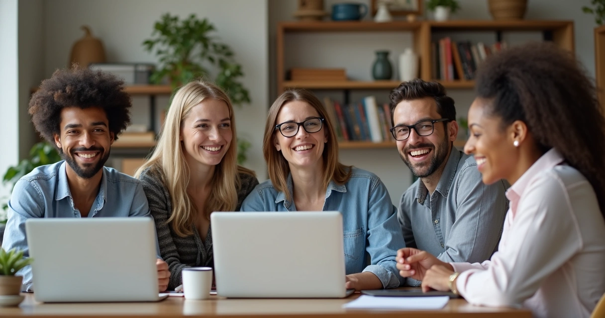 Equipe reunida em chamada de vídeo no computador 