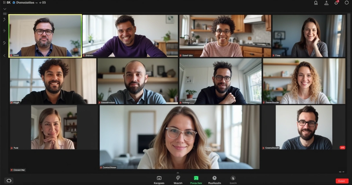 Reunião virtual de equipe remota com várias pessoas em janelas de vídeo online 