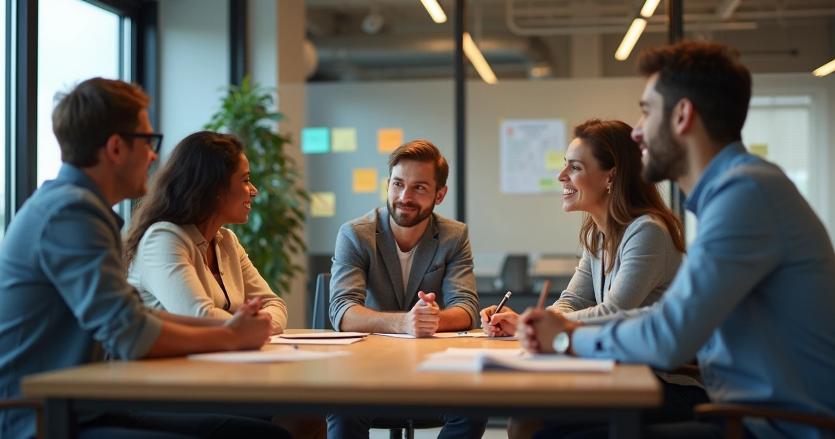 Equipe reunida observando comportamentos durante reunião 