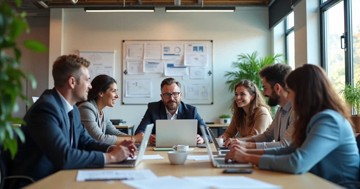 Equipe de TI reunida discutindo projeto na mesa 