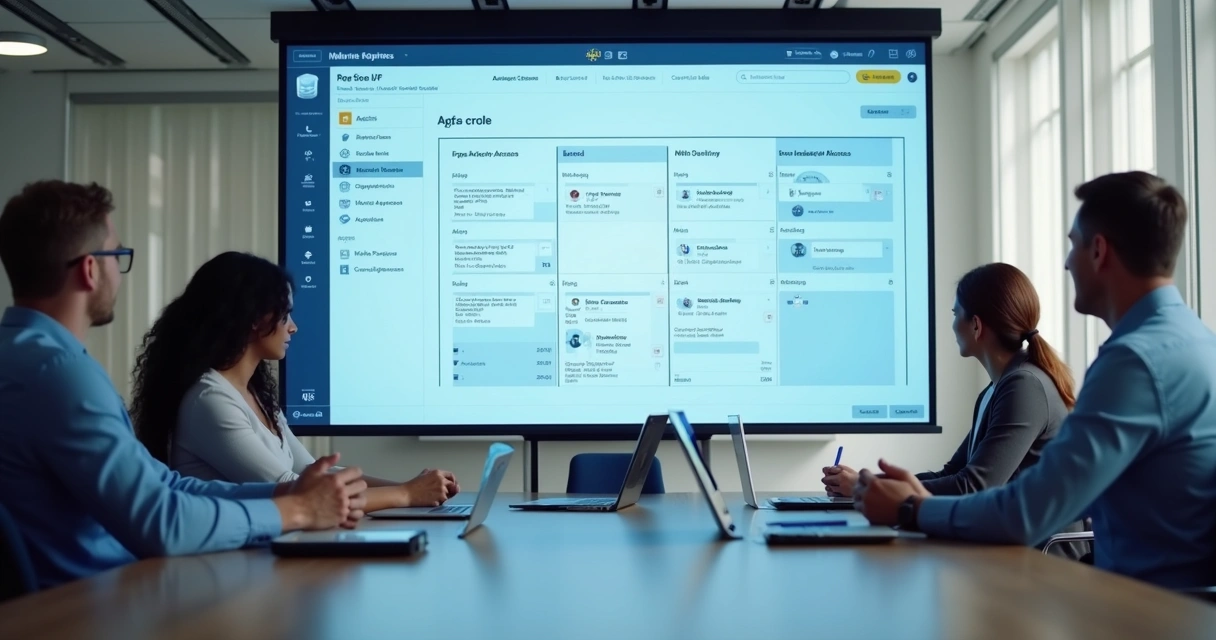 Equipe revisando segurança de app low-code em tela compartilhada 