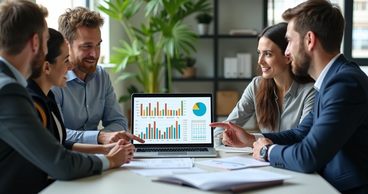 Equipe de RH analisando gráficos e dados sobre turnover em computador 