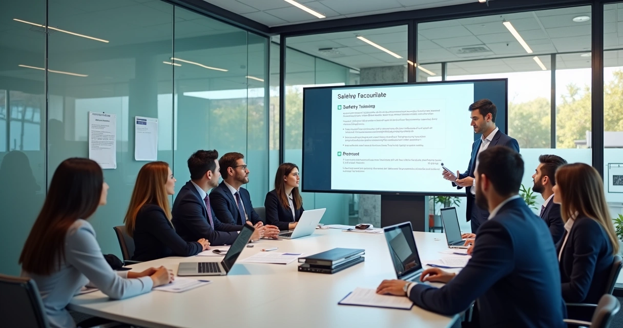 Equipe de RH em reunião sobre treinamento de segurança 