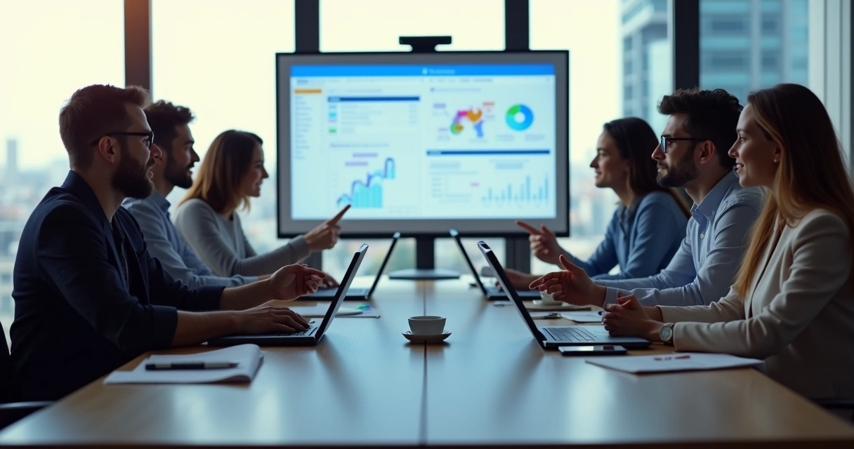 Equipe discutindo automação contábil usando sistemas digitais 