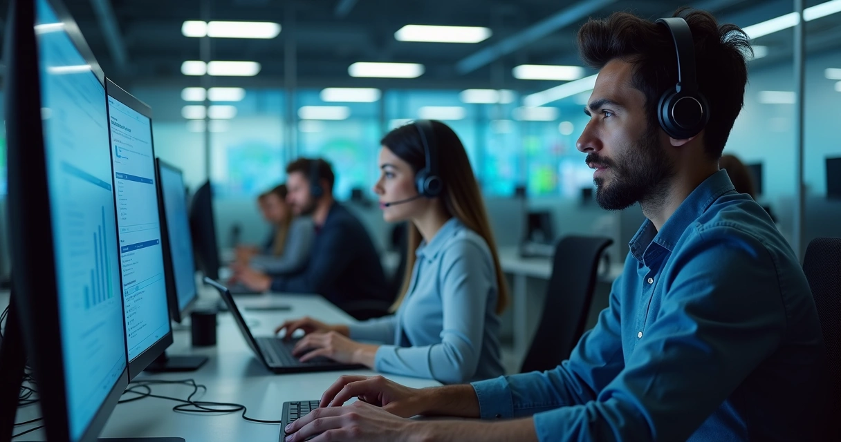 Equipe de atendimento em treinamento com IA adaptativa 