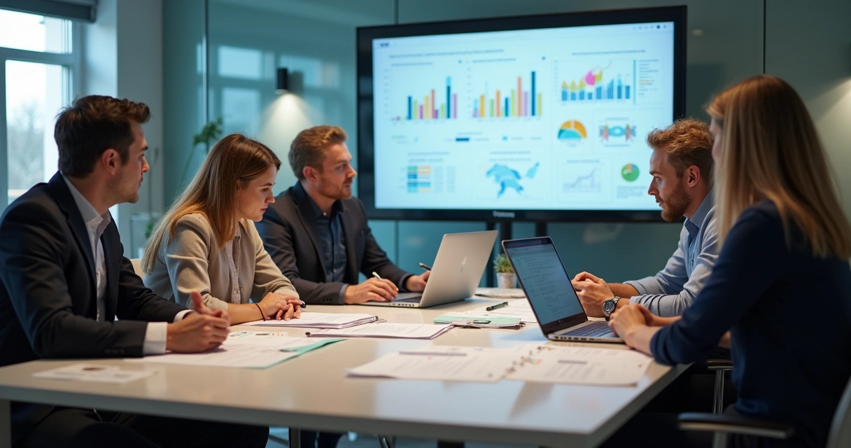 Equipe de SaaS analisa feedbacks de clientes sobre finanças em reunião 