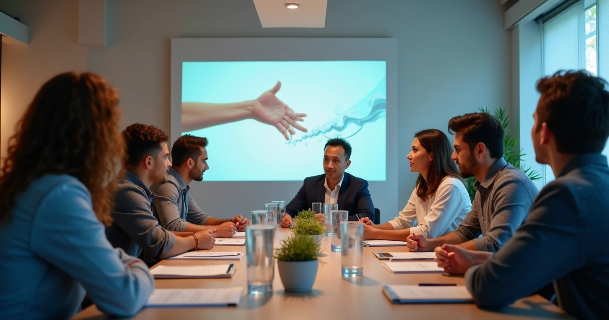 Equipe de saúde reunida discutindo processos digitais 
