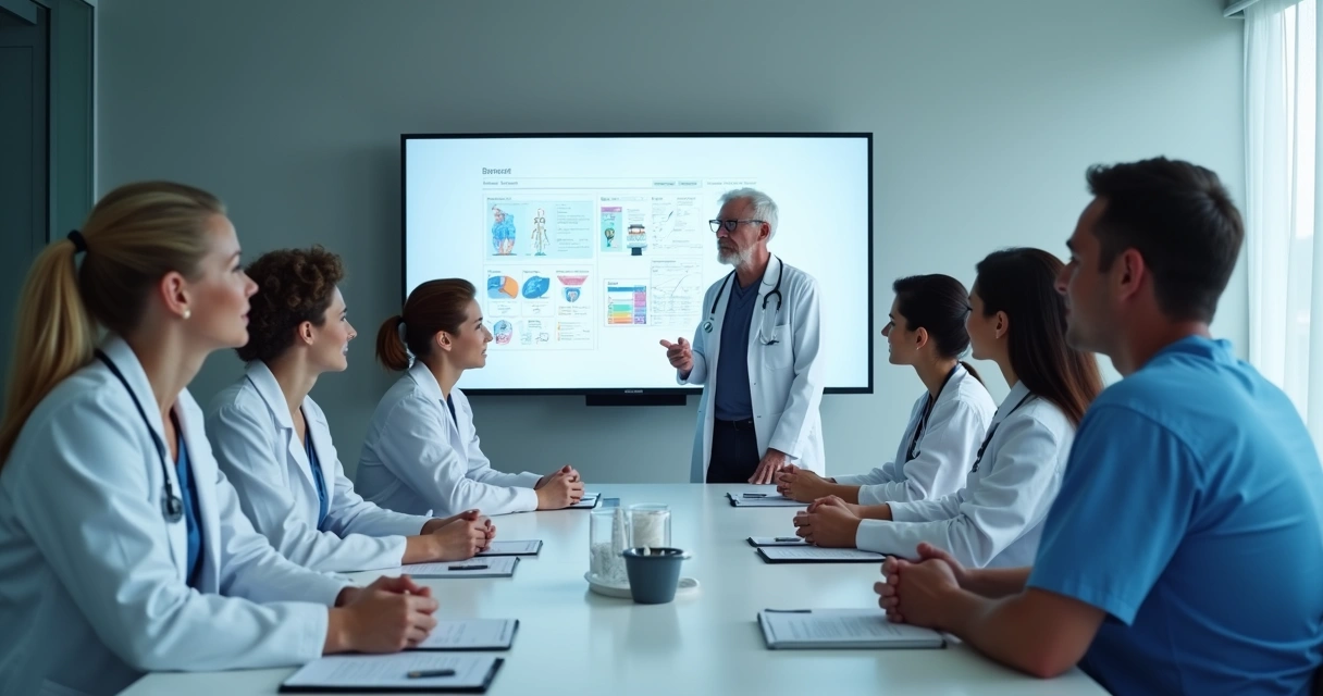 Equipe de saúde em treinamento prático 