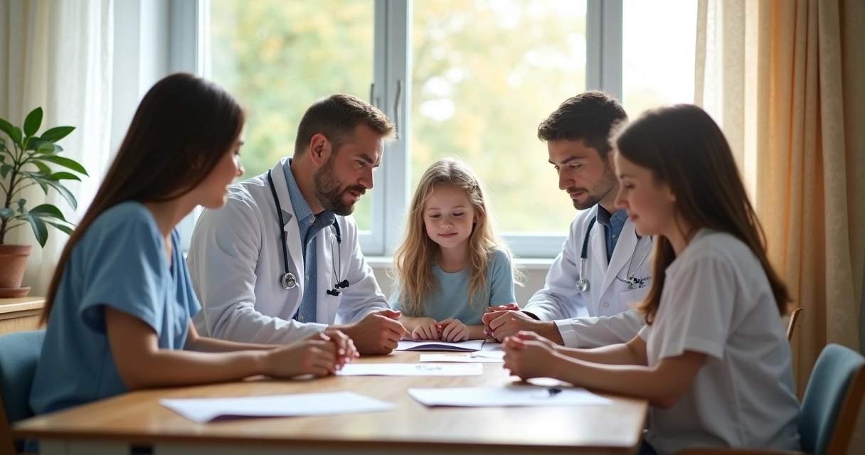 Equipe multidisciplinar profissional avaliando criança