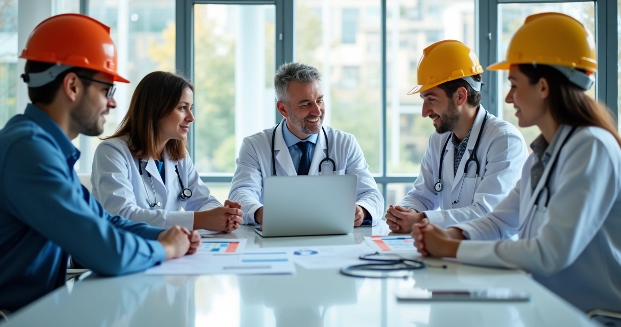 Equipe de saúde ocupacional analisando calendário