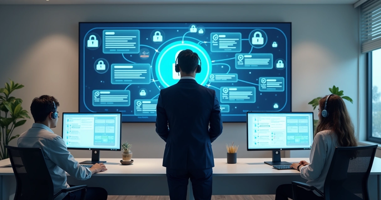 Equipe acompanhando atendimento com controle de dados 