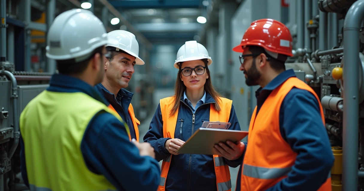 Técnicos de segurança do trabalho em operação industrial 