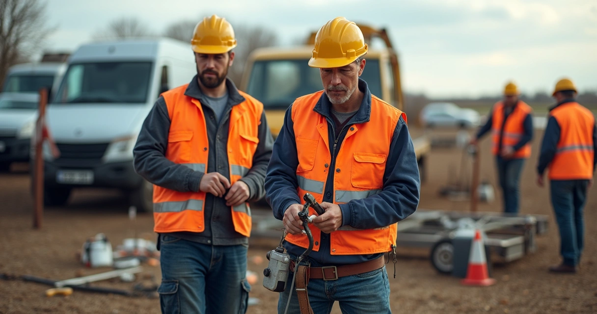 Equipe de serviço externo trabalhando em manutenção 
