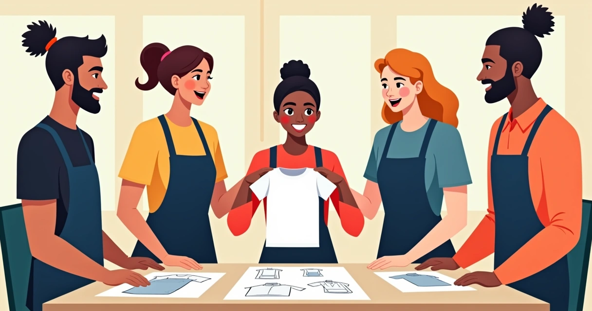 Equipe de atendimento personalizada mostrando arte de camiseta personalizada para cliente 