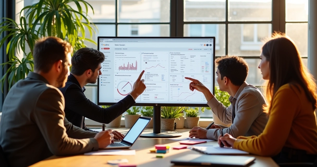 Equipe analisando painel do Search Console em site institucional 