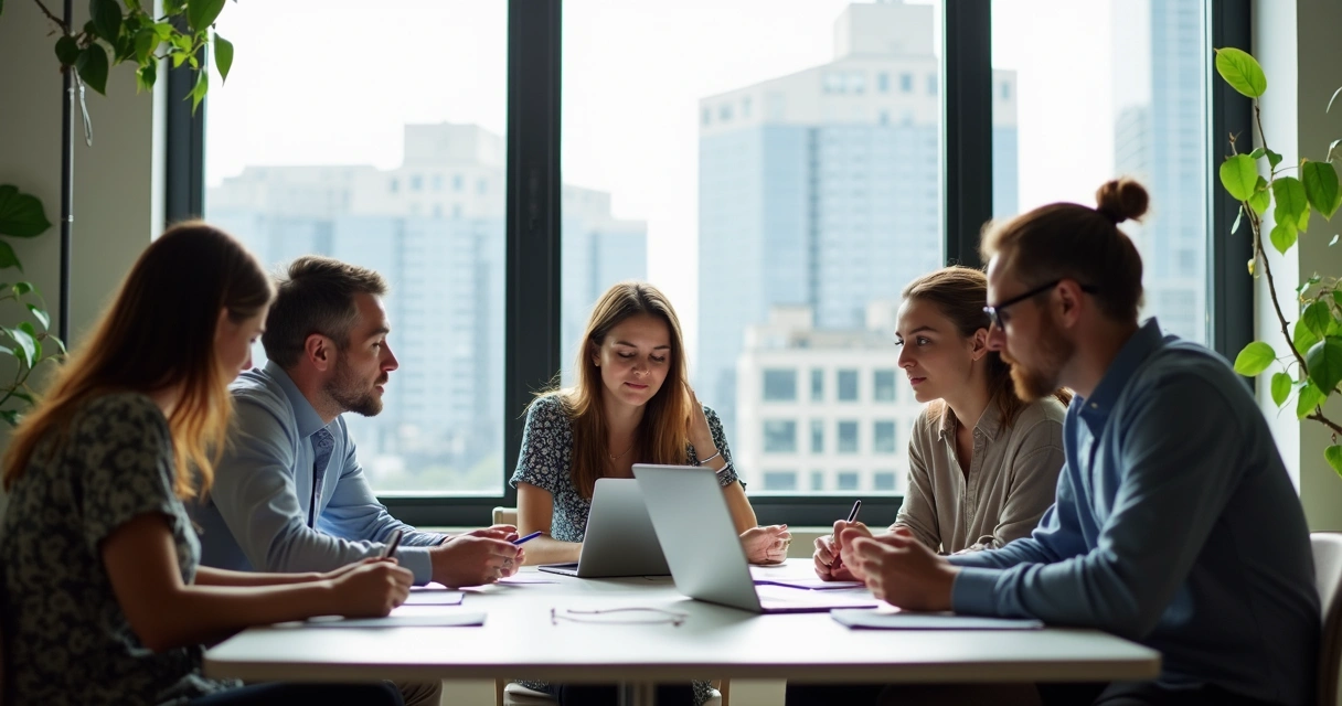 Equipe de startup discutindo em reunião no escritório 