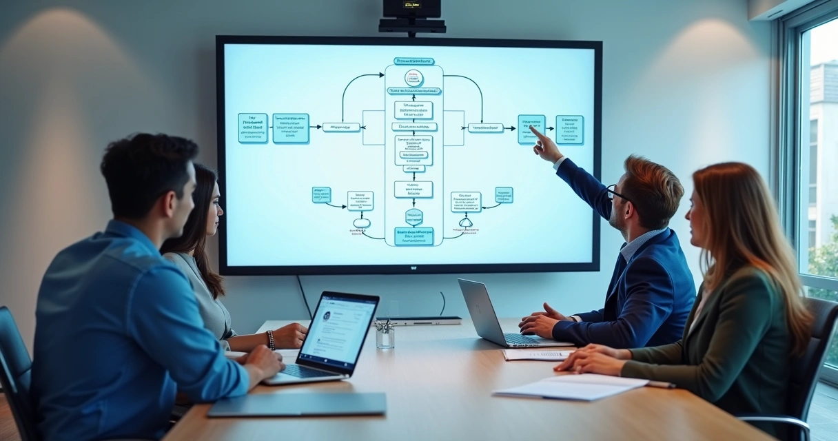 Equipe de suporte revisando fluxo de chatbot em tela compartilhada 