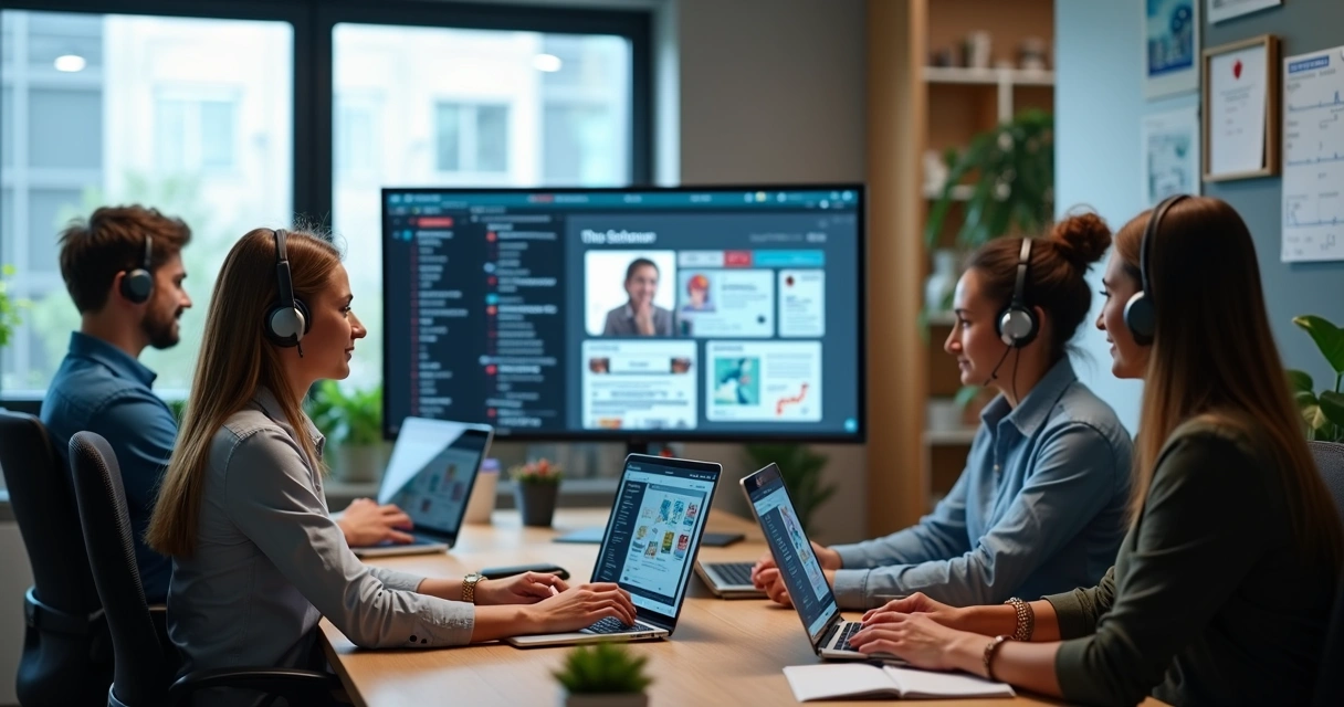 Profissionais de suporte técnico conversando por vídeo chamada