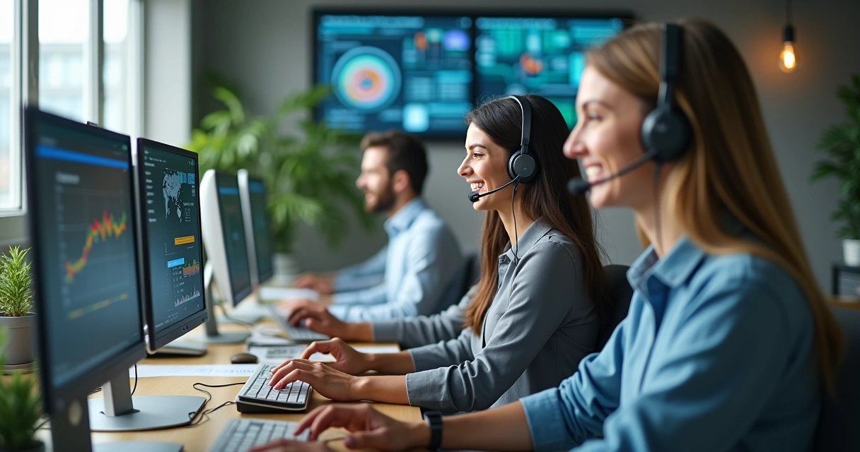 Equipe de suporte técnico em escritório moderno 