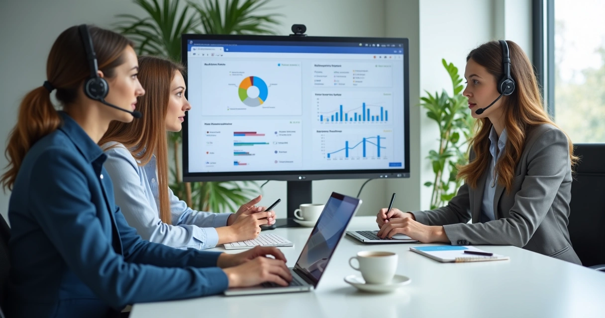 Equipe de suporte especializada ajudando cliente digital com computador 