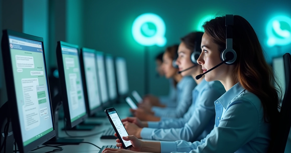 Equipe de suporte respondendo no WhatsApp rapidamente