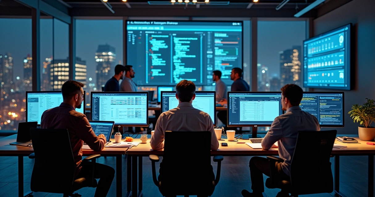 Equipe técnica programando e gerenciando APIs fiscais eletrônicas 