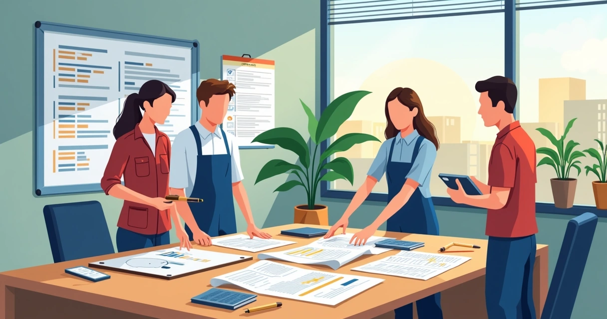 Técnicos analisando ordem de serviço 
