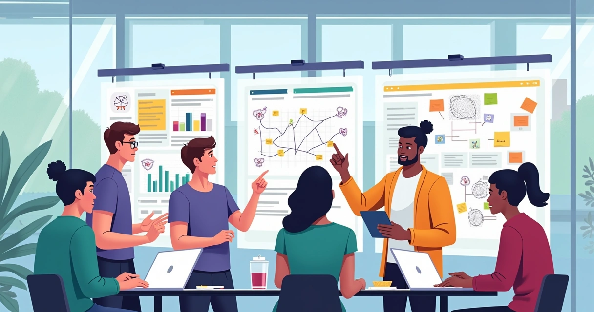 Equipe de tecnologia colaborando e discutindo comunicação em ambiente descontraído 