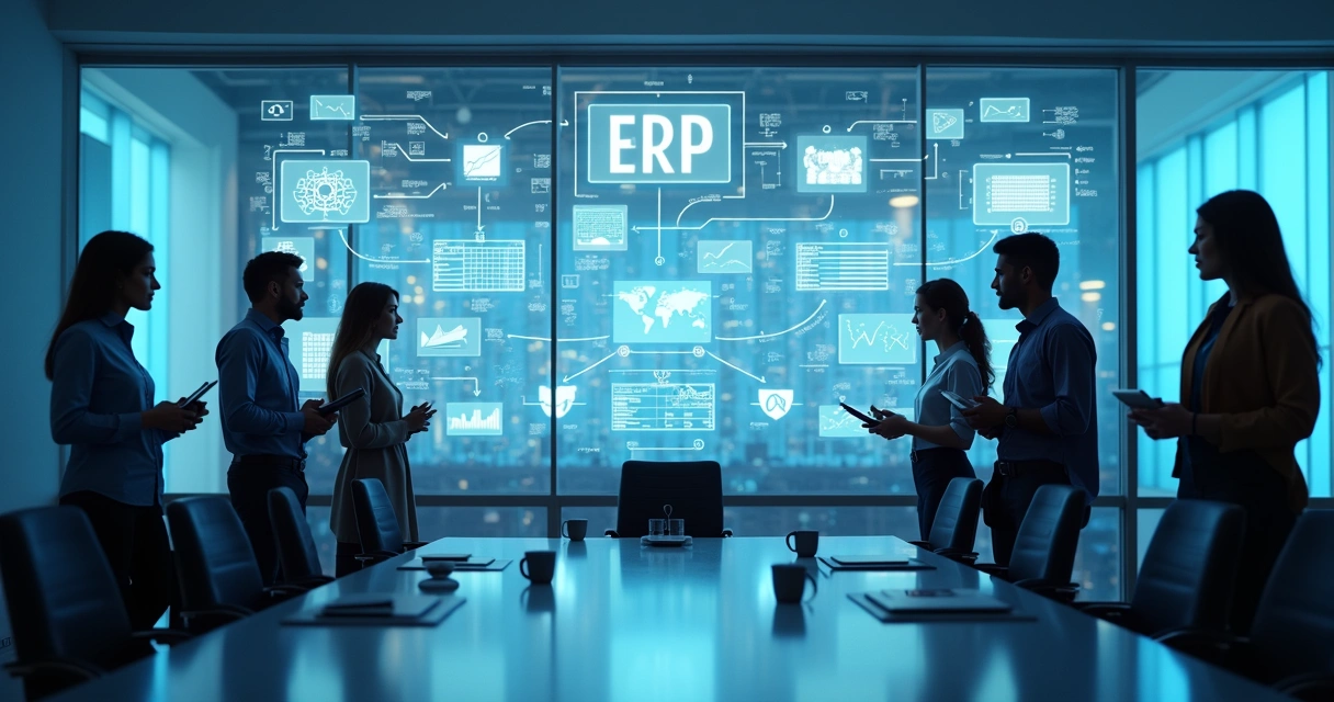 Equipe de tecnologia analisando arquitetura de dados em painéis digitais