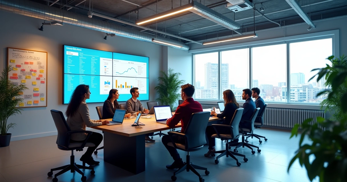 Equipe de tecnologia discutindo licenciamento corporativo de software