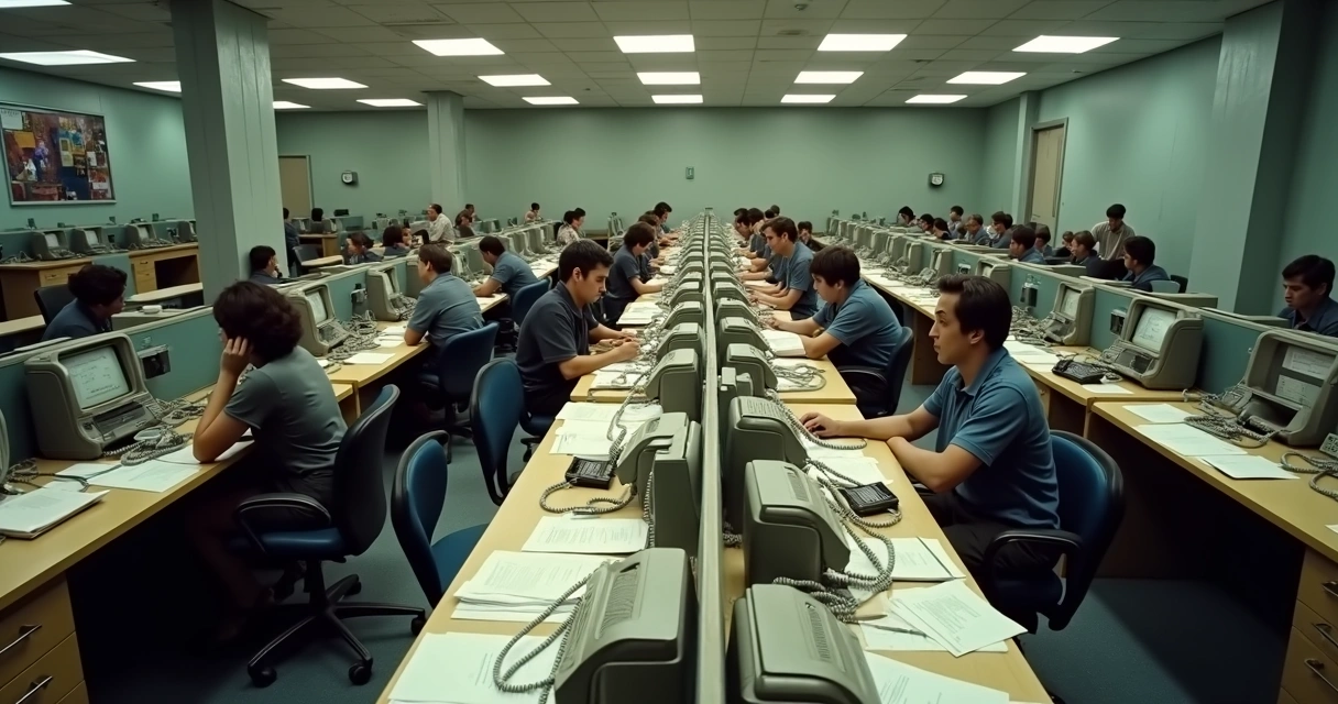 Equipe de telemarketing trabalhando em mesas separadas 