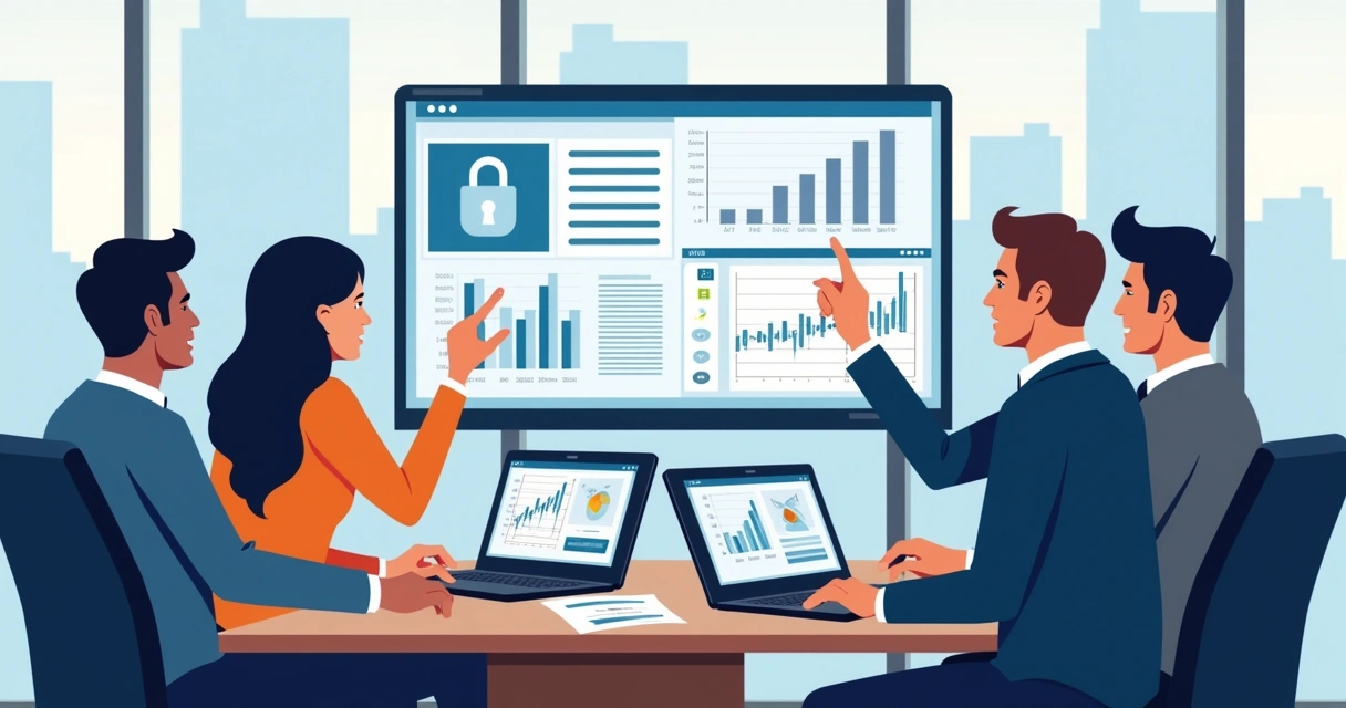 Equipe terceirizada analisando computadores em ambiente corporativo 