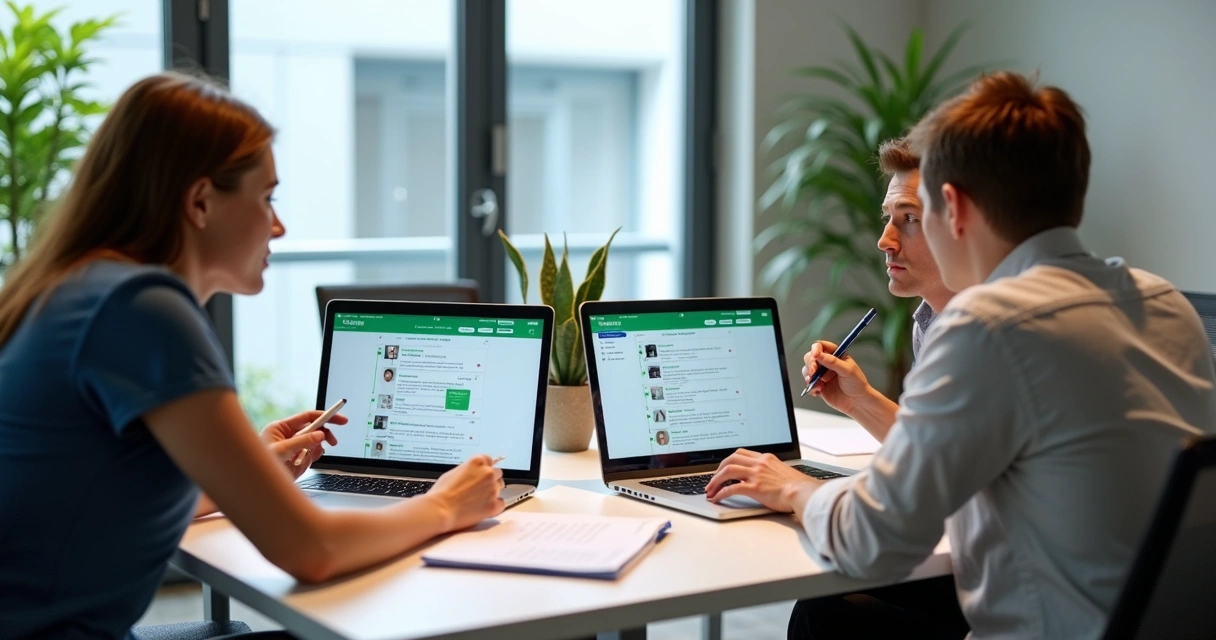 Equipe testando bot de WhatsApp em notebooks