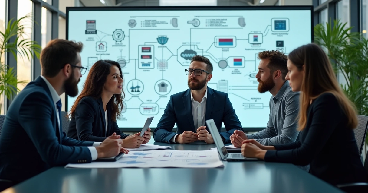 Equipe de TI reunida em sala, discutindo proteção de dados 