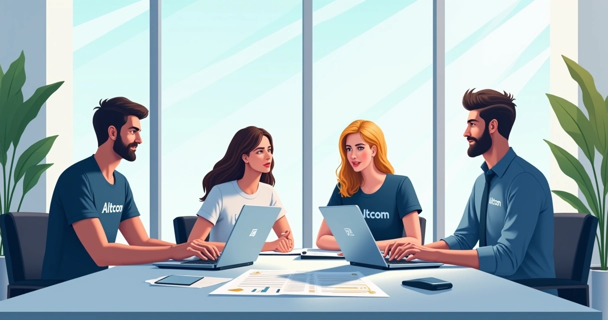 Equipe de TI discutindo decisão em escritório 