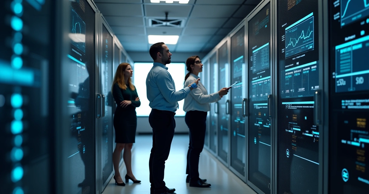 Equipe de TI monitorando servidores 