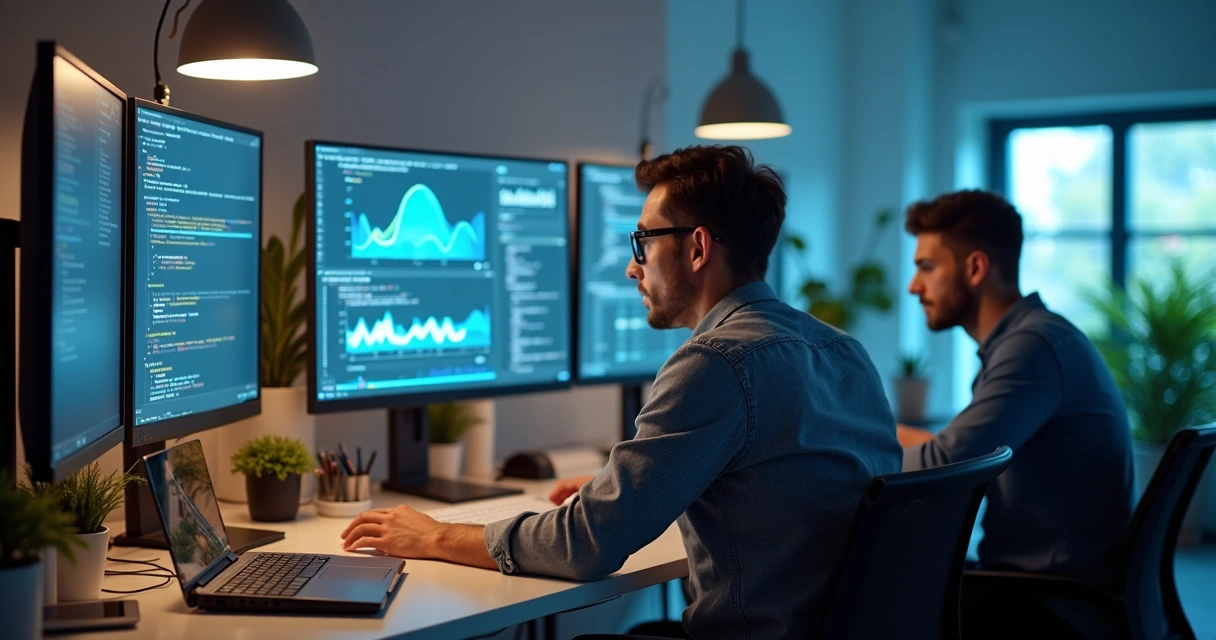 Equipe de TI trabalhando com software corporativo 