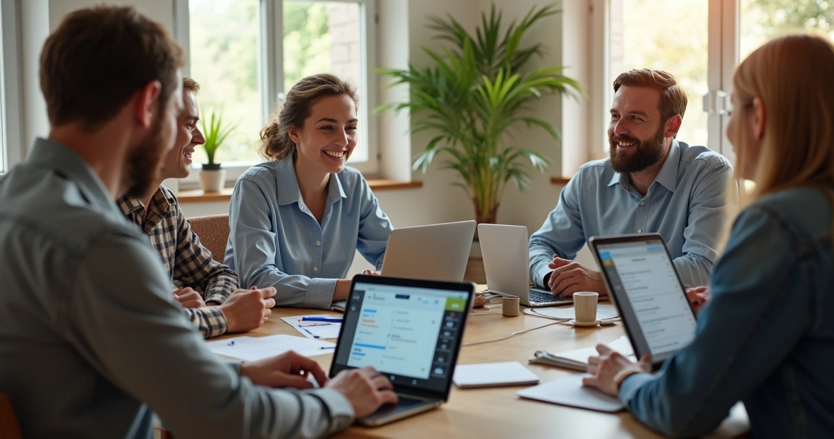 Equipe de trabalhadores em home office em uma reunião online tentando entender regras de ponto remoto 