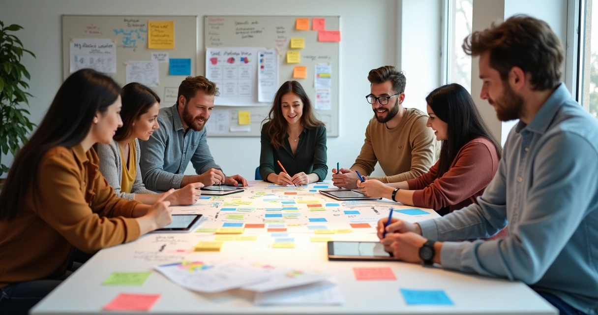 Equipe colaborando na criação de infoproduto 