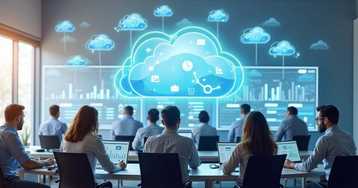 Equipe de ecommerce acessando sistema ERP em nuvem 