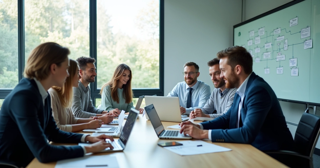 Equipe de vendas usando computador para gerenciar scripts no WhatsApp