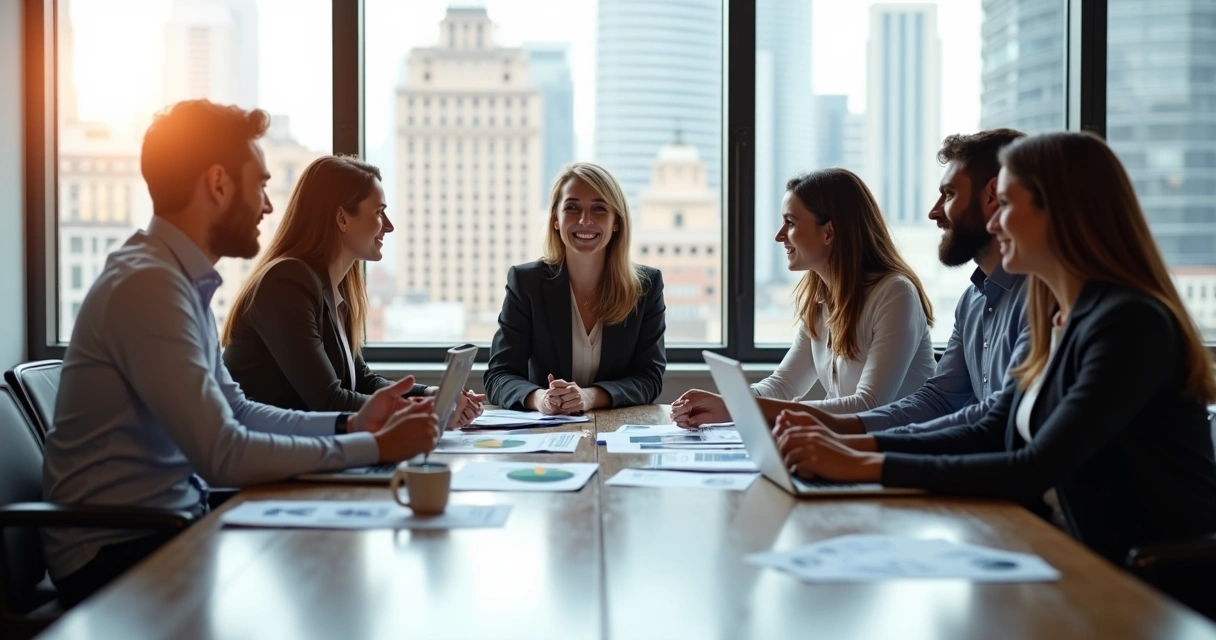 Equipe reunida ao redor de uma mesa discutindo objetivos e expectativas 