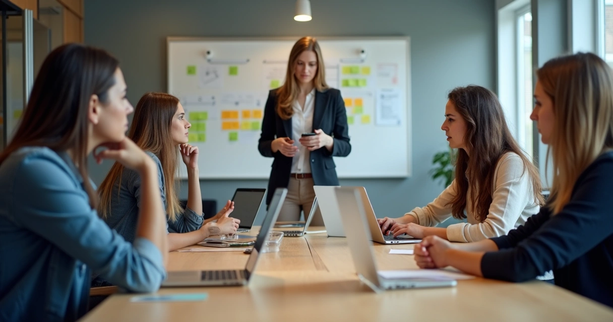 Equipe de trabalho reunida, alguns membros cabisbaixos e desanimados 