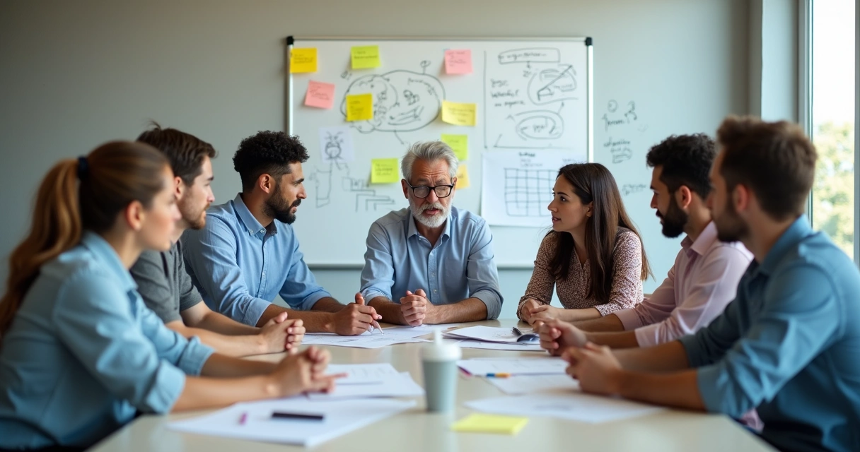 Equipe de trabalho reunida discutindo um problema 