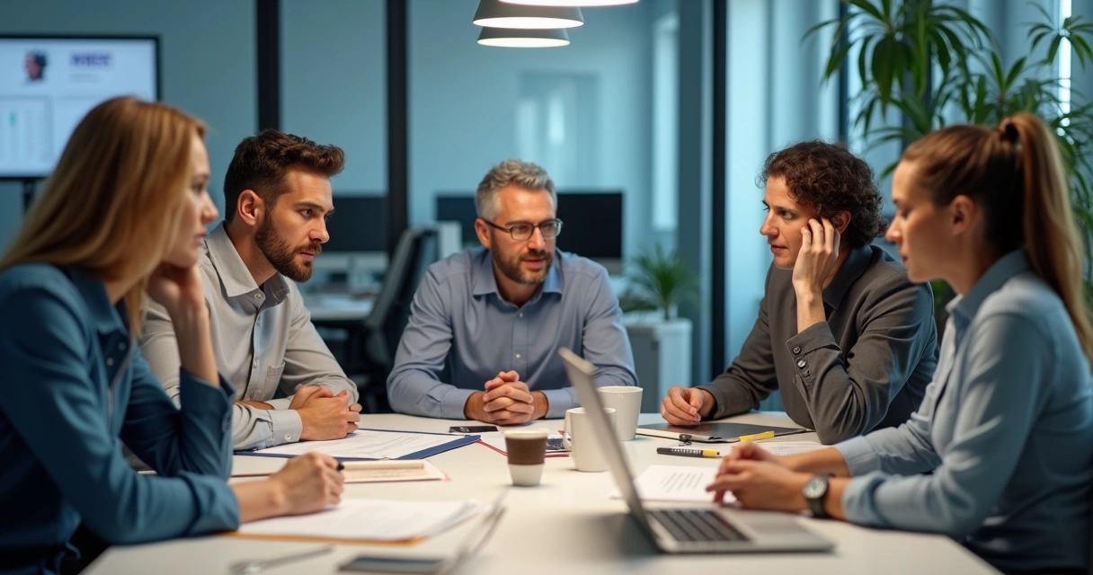 Equipe em ambiente de trabalho mostrando sinais de estresse 