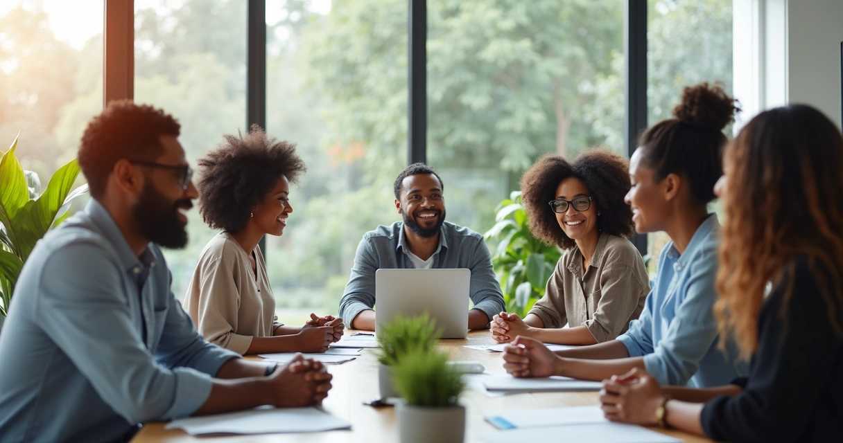 Equipe de trabalho integrada em reunião 