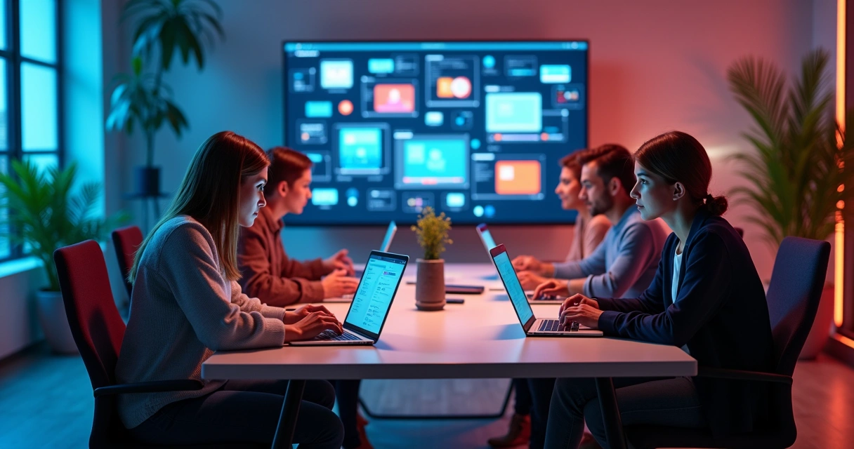 Equipe de trabalho remota colaborando ao redor de uma mesa virtual 