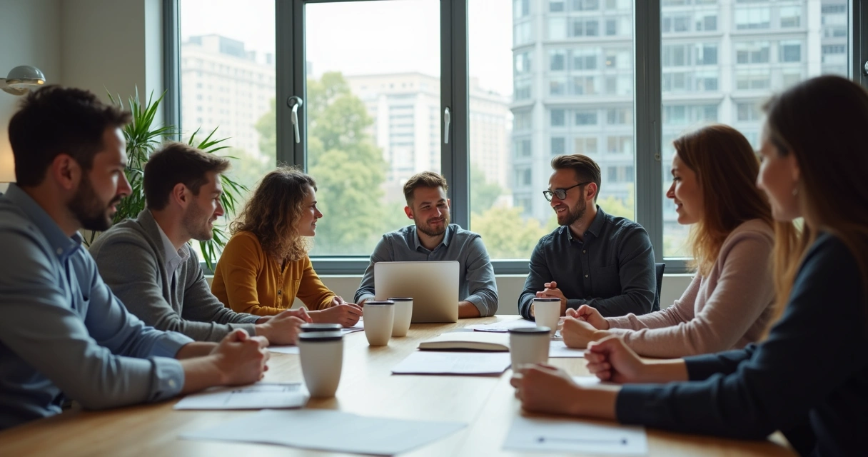 Equipe de trabalho em reunião sentados em círculo 
