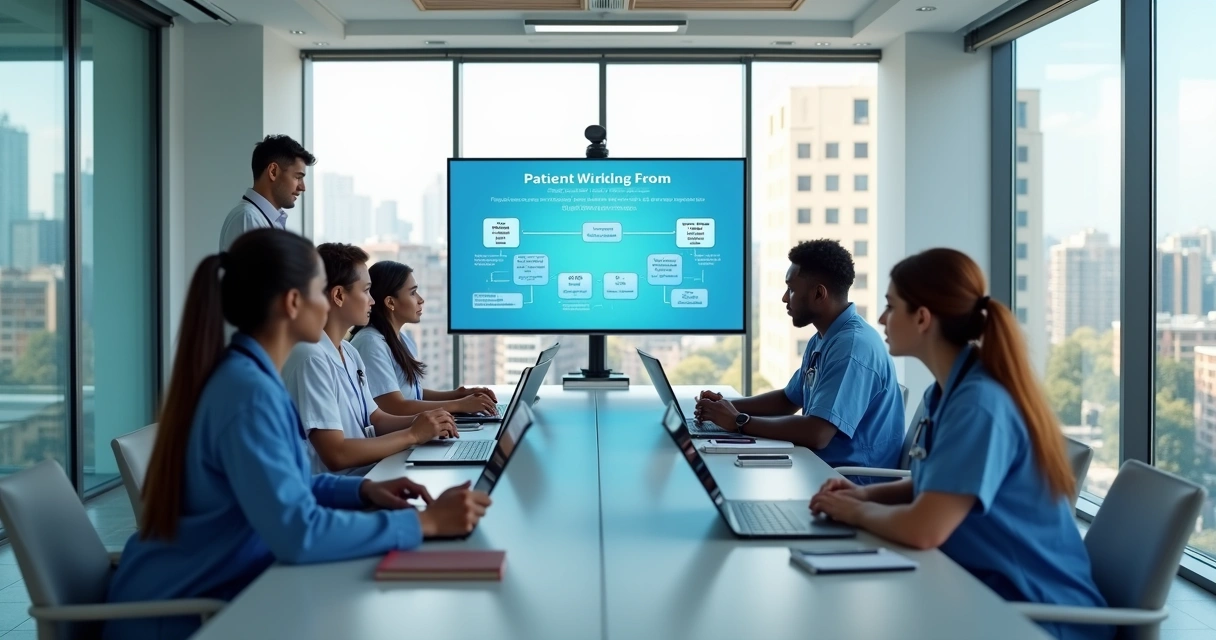 Equipe médica treinando atendimento ao paciente em ambiente de clínica moderno 